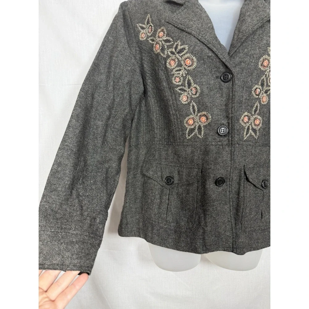 April Cornell Wool Embroidered Blazer‎ Womens M Floral Button Front Jacket - Picture 7 of 13